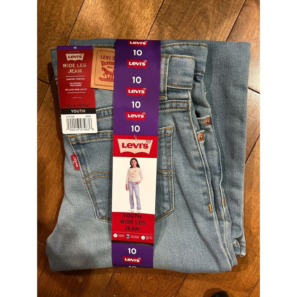 NWT Levi's Wide Leg Youth Jeans Blue Comfort Stretch Adjustable Waistband sz 10
